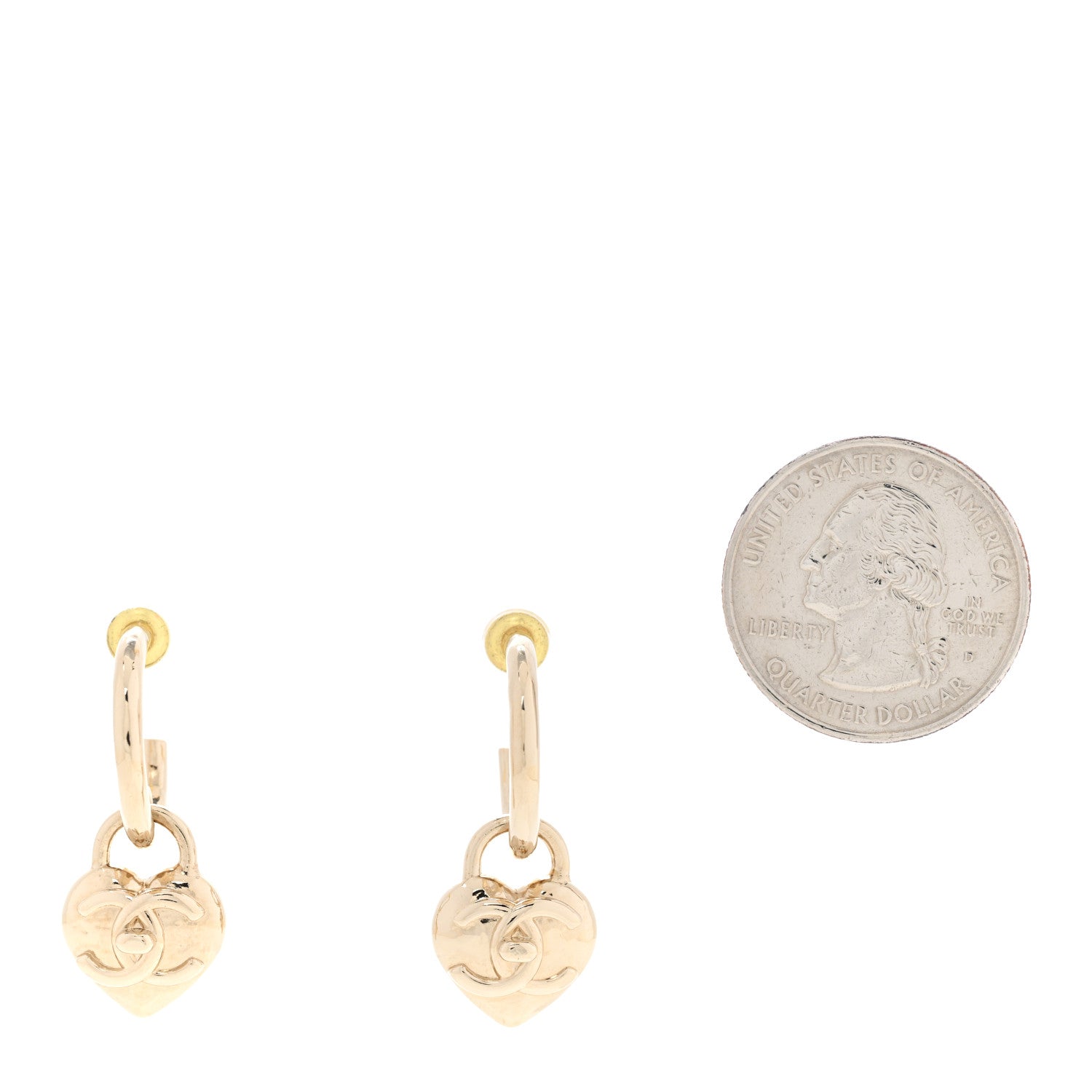 Chanel Metal CC Heart Turnlock Drop Earrings Gold 2 of 4