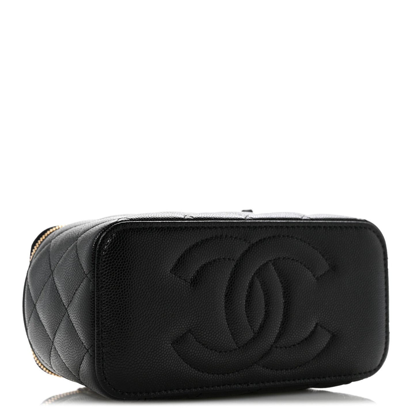 Caviar Quilted Crystal CC Logo Vanity Case With Chain Black