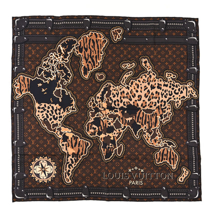 Louis Vuitton Silk Monogram LV World Square Scarf Brown 1 of 3