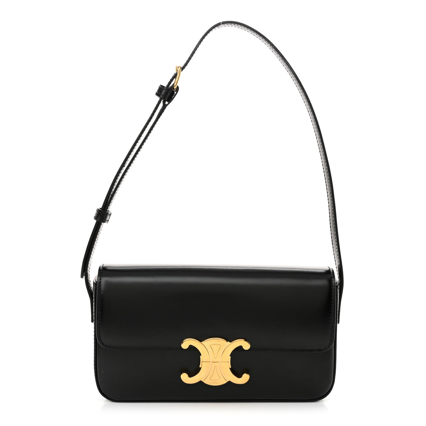 Shiny Calfskin Triomphe Shoulder Bag Black
