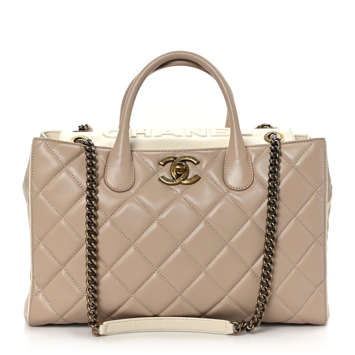 Lambskin Quilted Small Portobello Tote Beige