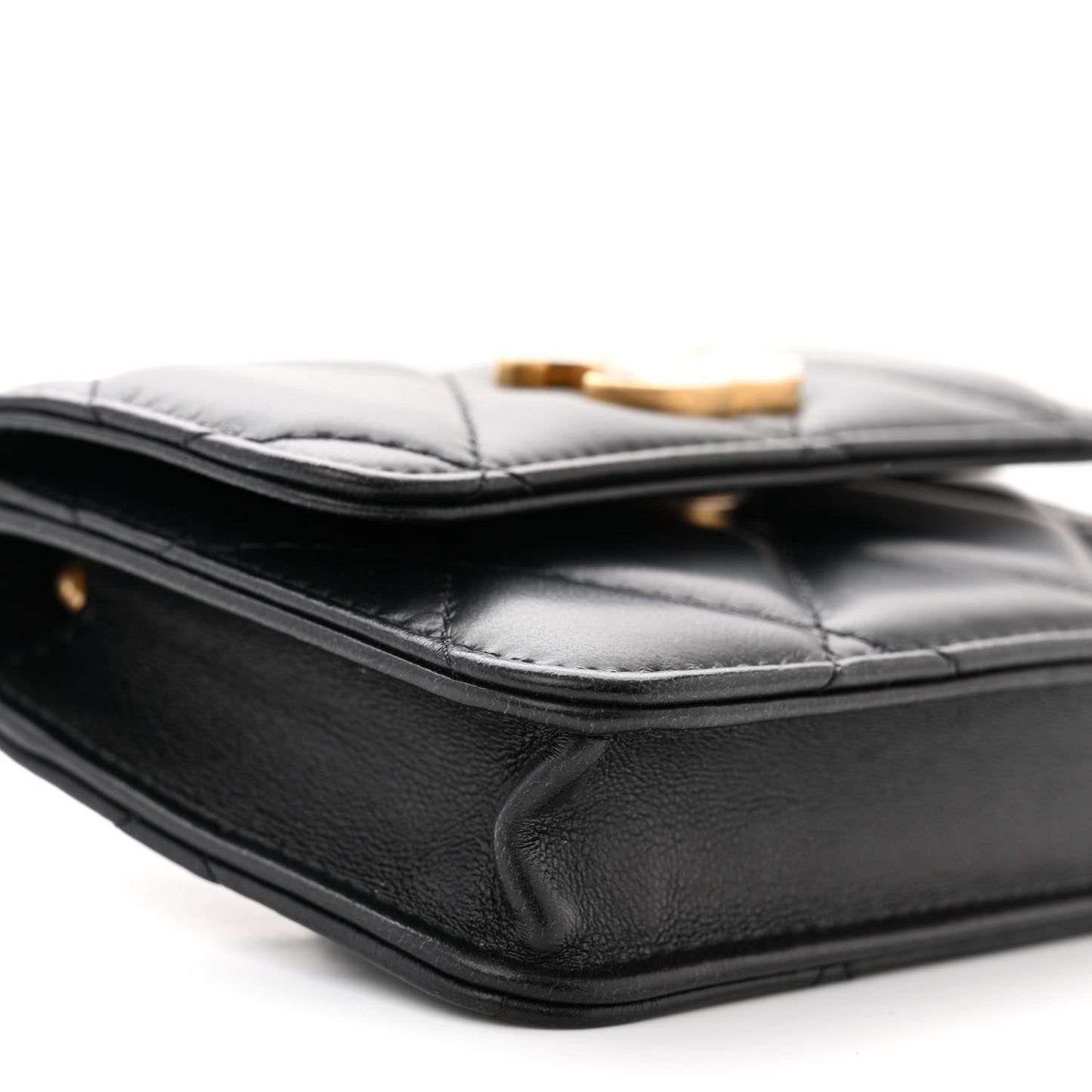 Lambskin Enamel Quilted Pending CC Flap Belt Bag Black