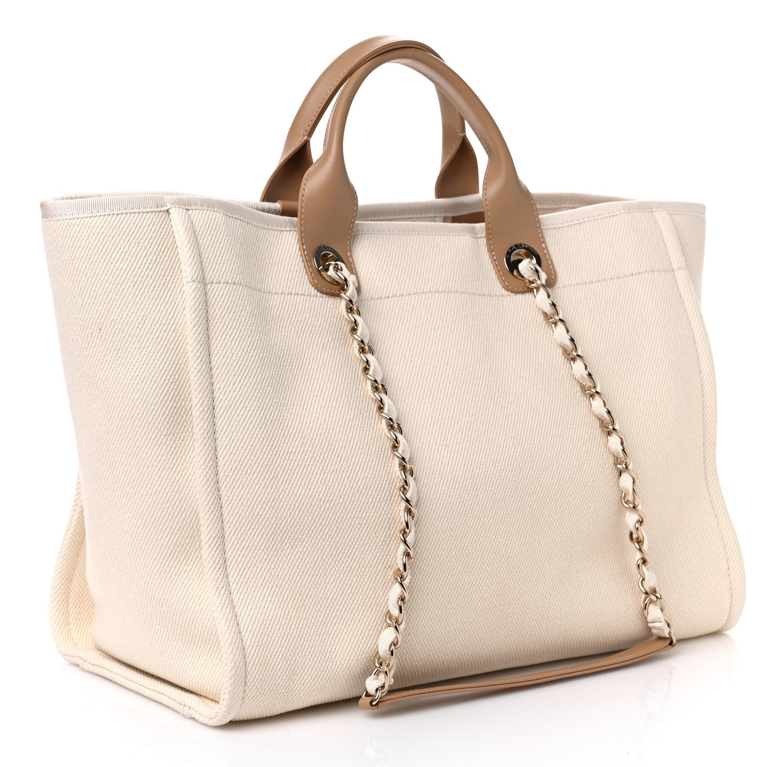 Chanel Canvas Pearl Medium Deauville Tote Ecru Beige 3 of 11