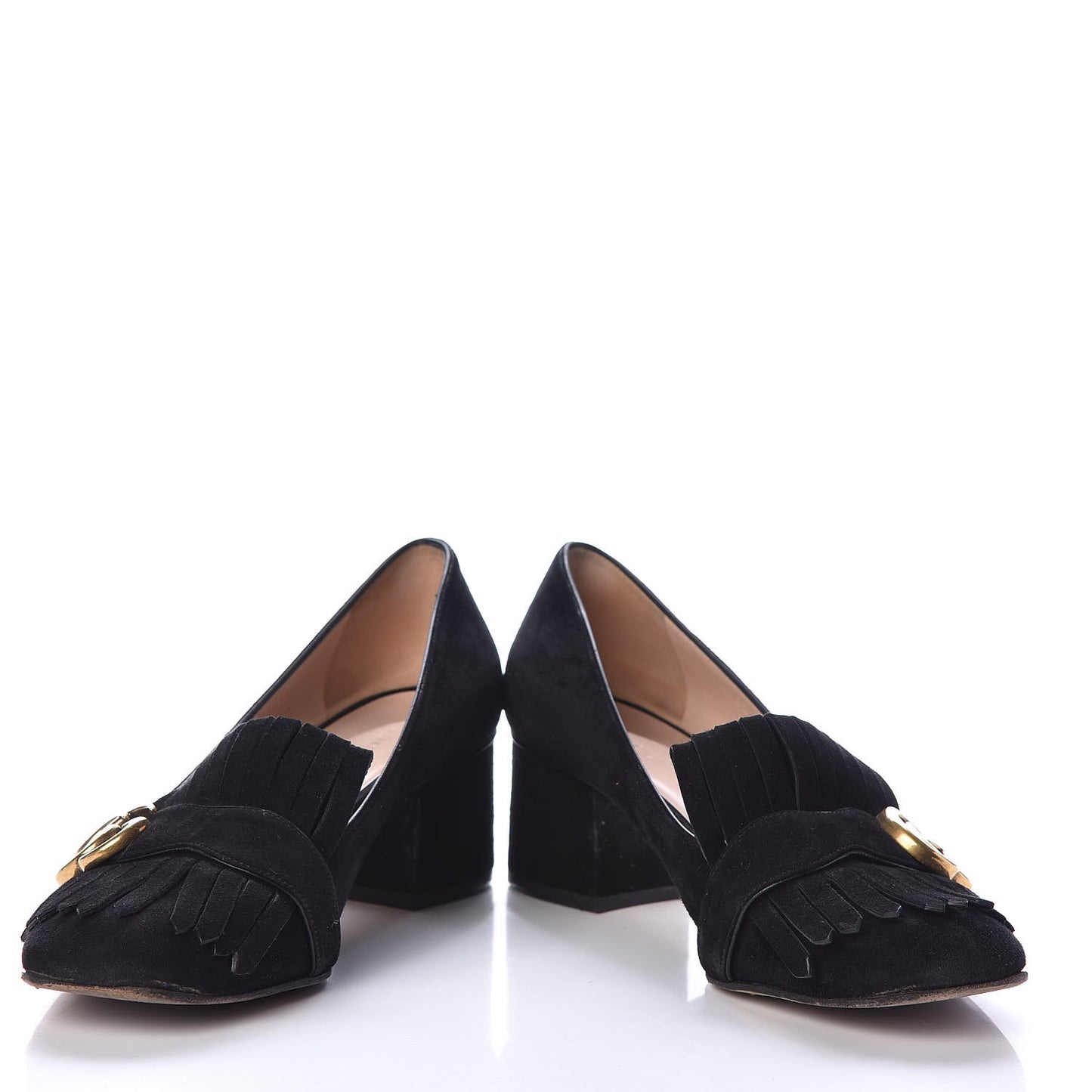 Kid Scamosciato GG Marmont Fringe 50mm Loafer Pumps 39 Black