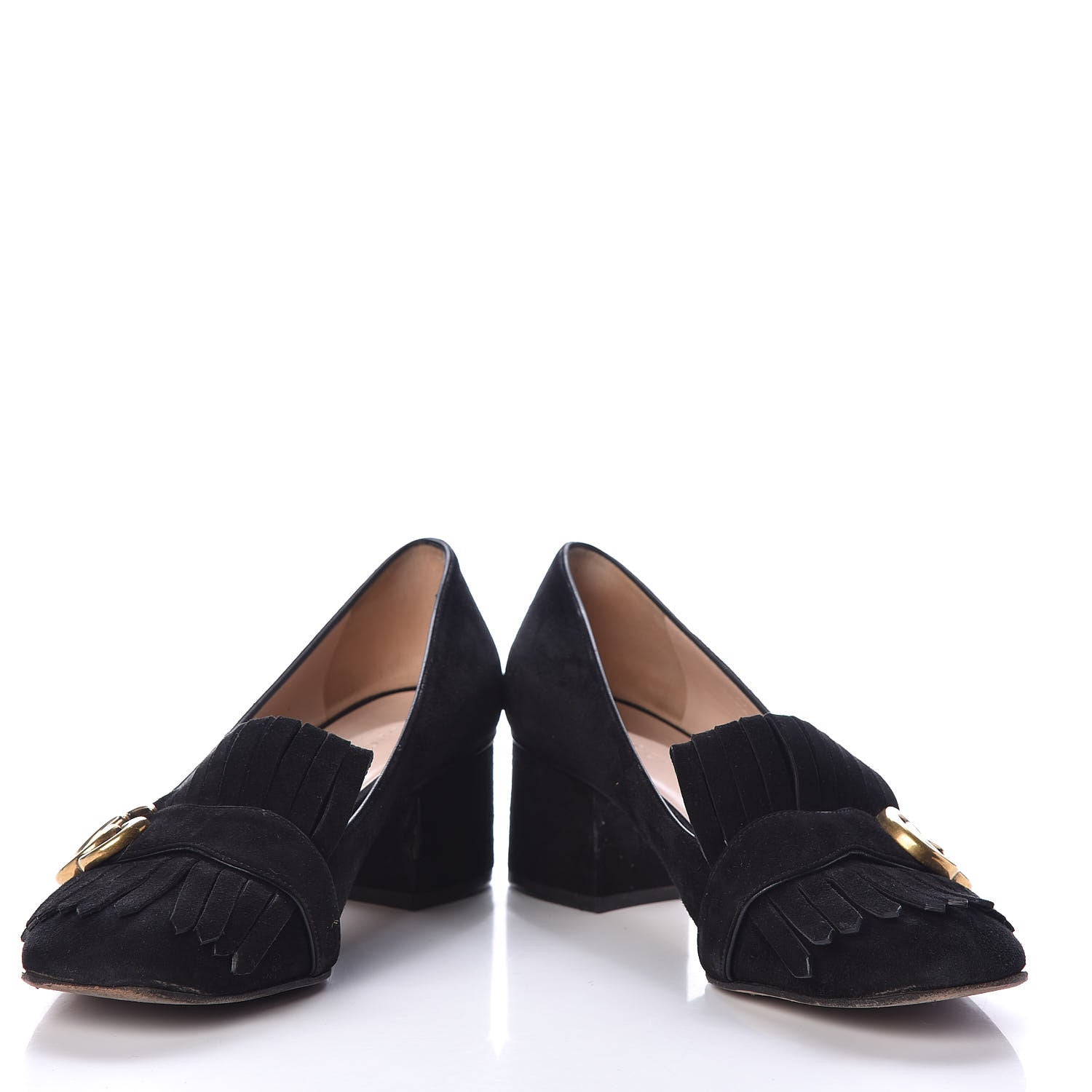 Gucci Kid Scamosciato GG Marmont Fringe 50mm Loafer Pumps 39 Black 5 of 9