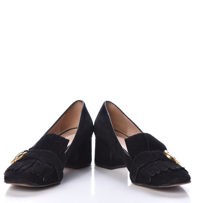Gucci Kid Scamosciato GG Marmont Fringe 50mm Loafer Pumps 39 Black 5 of 9