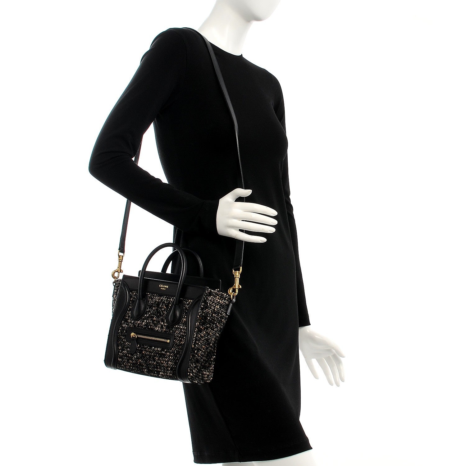 Celine Smooth Calfskin Tweed Micro Luggage Black 2 of 8