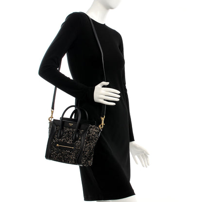 Celine Smooth Calfskin Tweed Micro Luggage Black 2 of 8