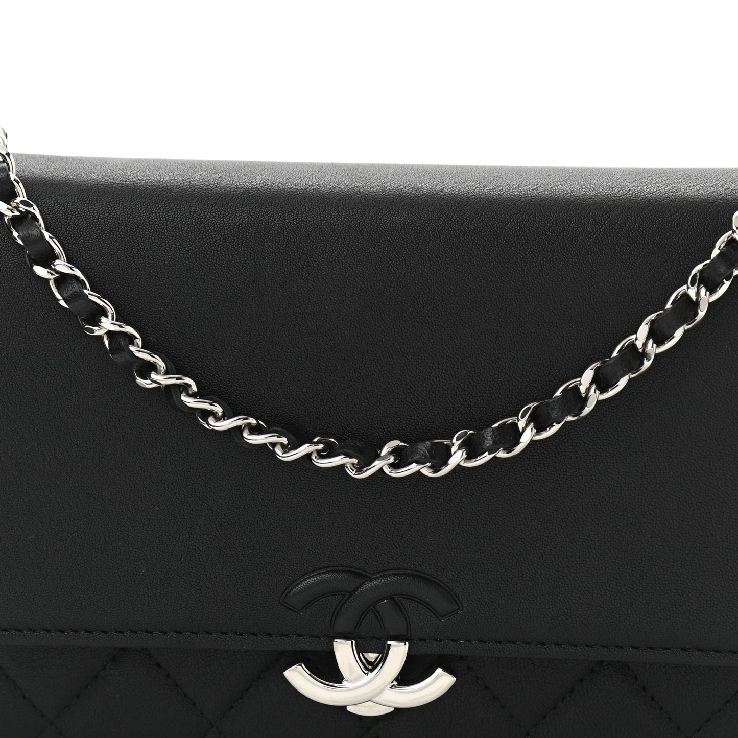 Grained Calfskin Quilted Urban Champion Wallet On Chain WOC Black