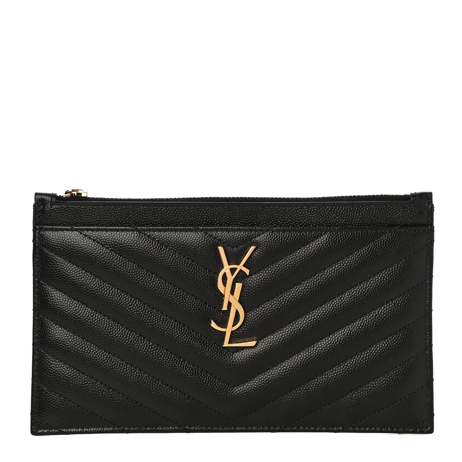 Saint Laurent Grain De Poudre Chevron Monogram Bill Pouch Black 1 of 10