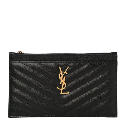 Saint Laurent Grain De Poudre Chevron Monogram Bill Pouch Black 1 of 10