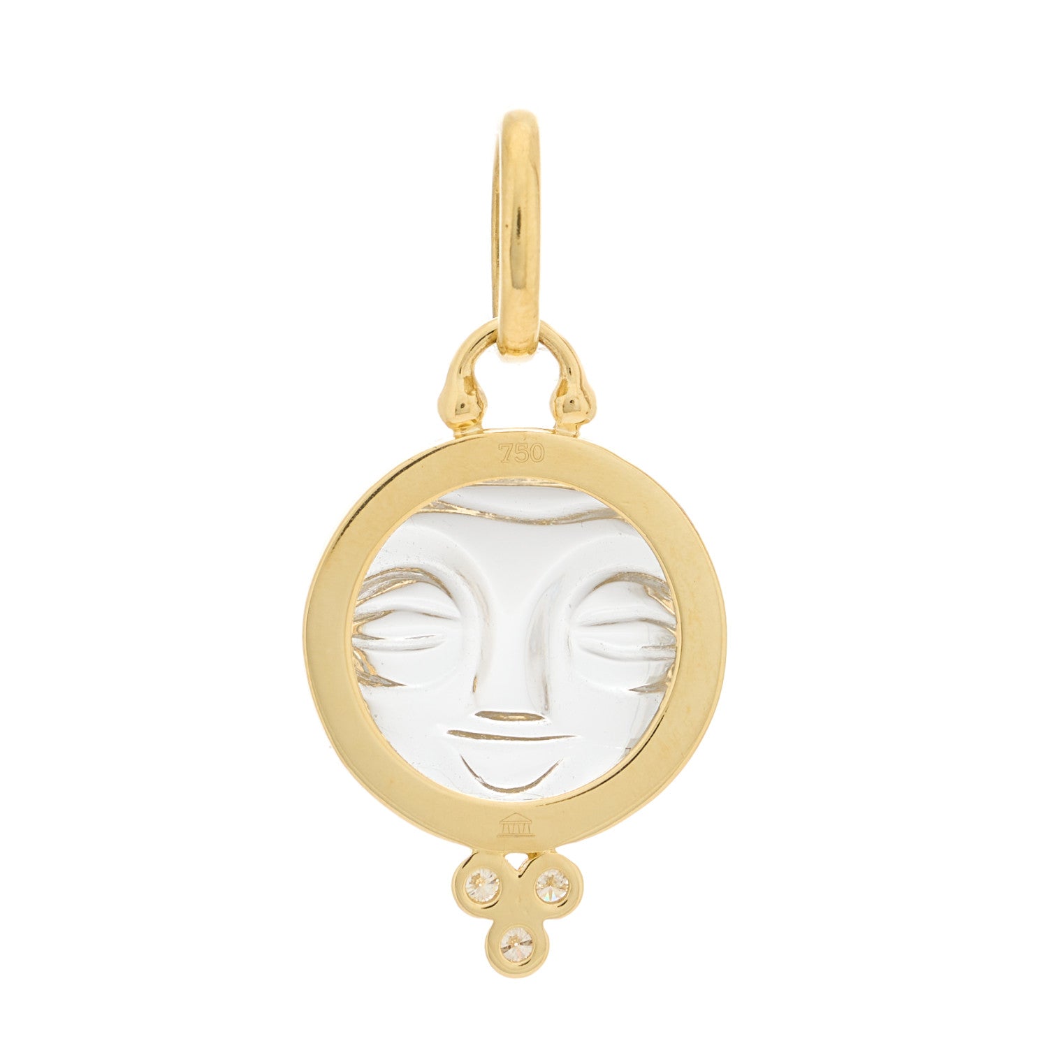Temple St. Clair 18K Yellow Gold Diamond Rock Crystal 15mm Moonface Pendant 3 of 3