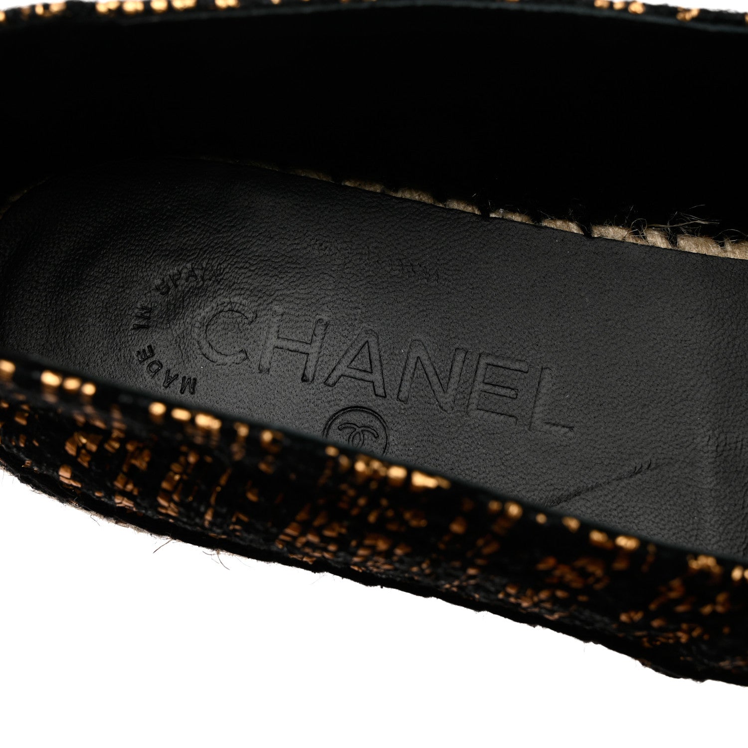 Chanel Metallic Tweed Grosgrain CC Espadrilles 38 Gold Black 7 of 9