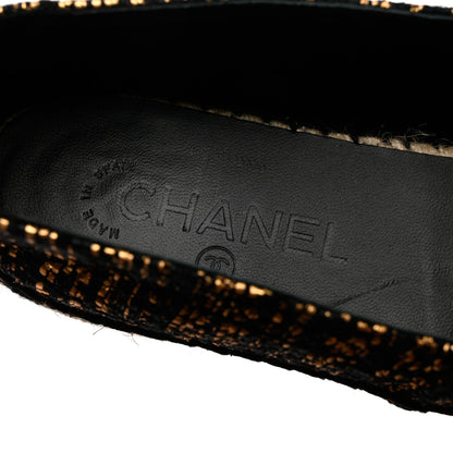 Chanel Metallic Tweed Grosgrain CC Espadrilles 38 Gold Black 7 of 9
