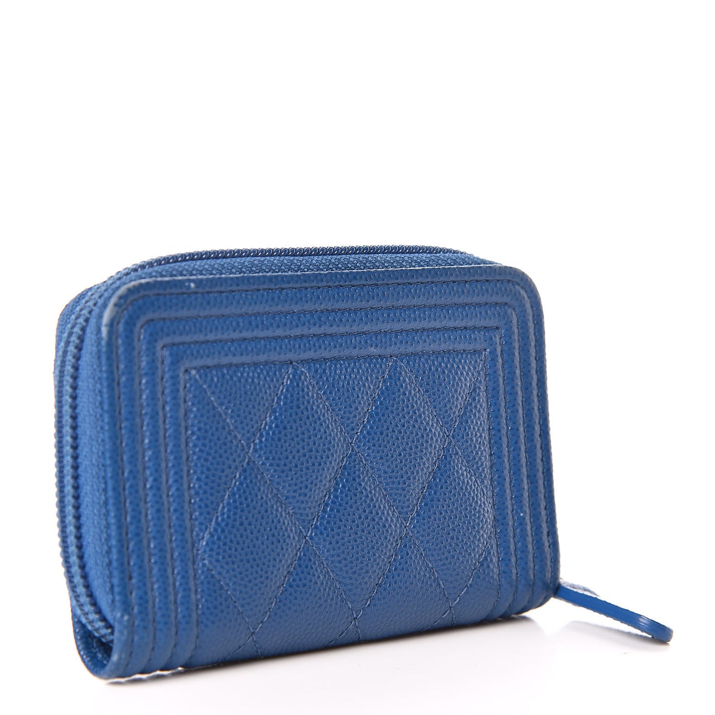 Caviar Quilted Boy Zip Around Coin Purse Wallet Dark Blue