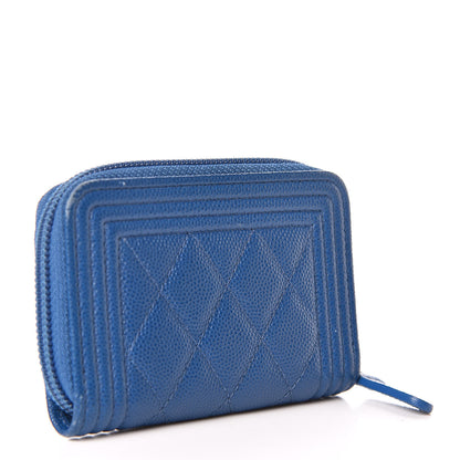 Chanel Caviar Quilted Boy Zip Around Coin Purse Wallet Dark Blue 3 of 14