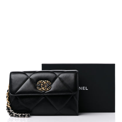 Chanel Lambskin Quilted Chanel 19 Flap Clutch Black 13 of 13