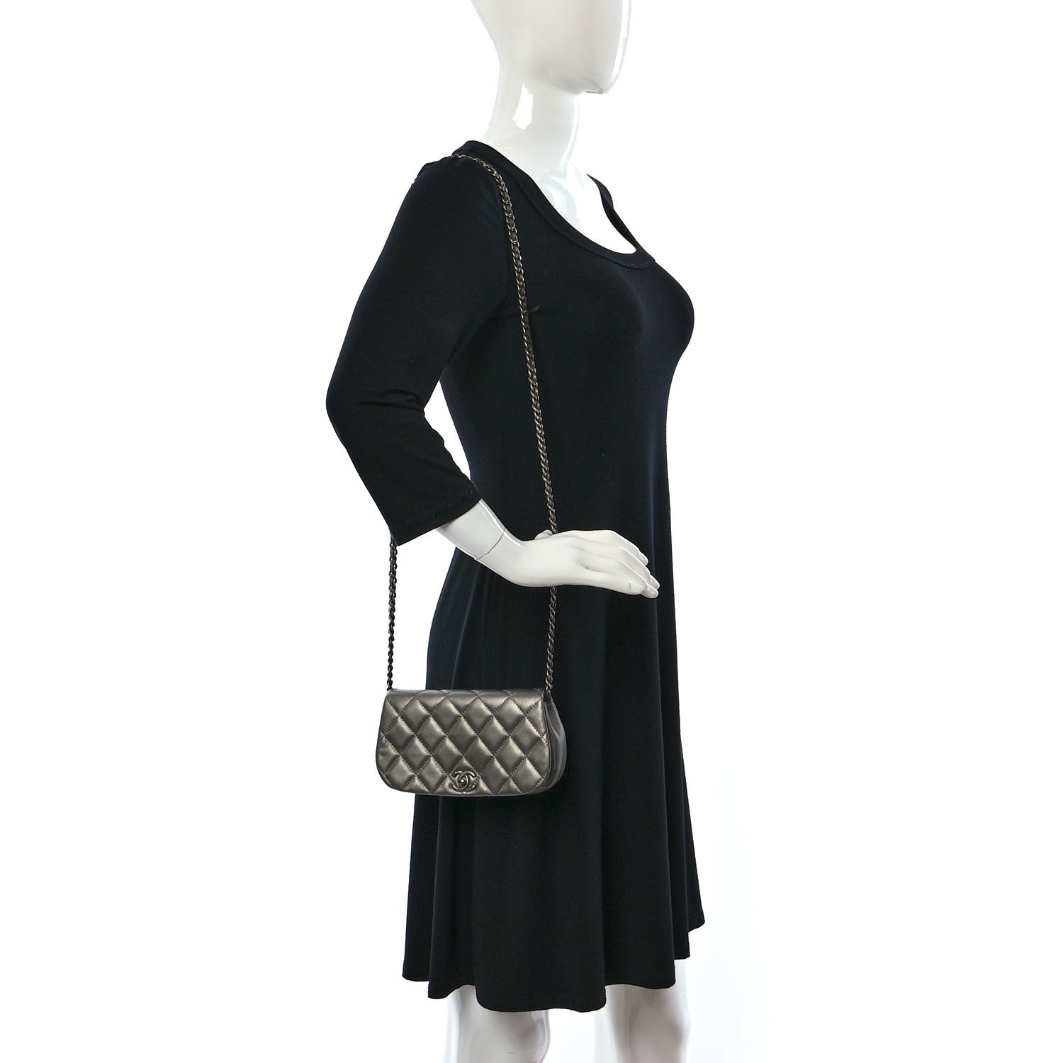 Chanel Metallic Calfskin Quilted Flap Clutch With Chain Ruthenium 2 of 12