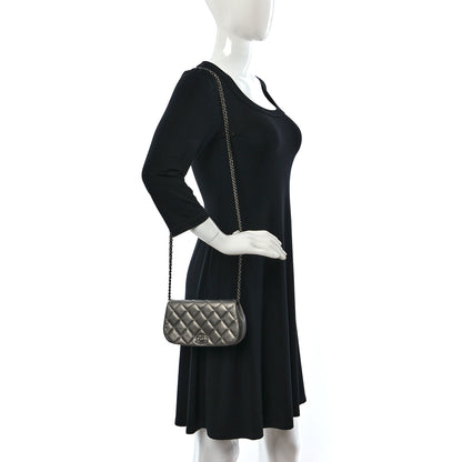 Chanel Metallic Calfskin Quilted Flap Clutch With Chain Ruthenium 2 of 12