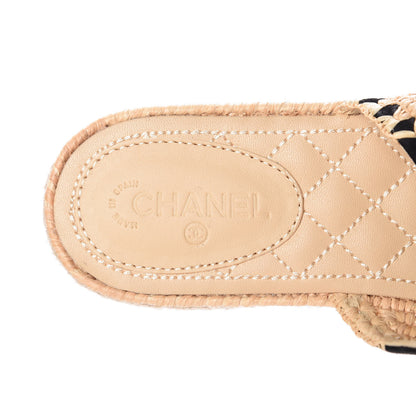 Chanel Suede Grosgrain CC Espadrille Mules 38 Black 7 of 8