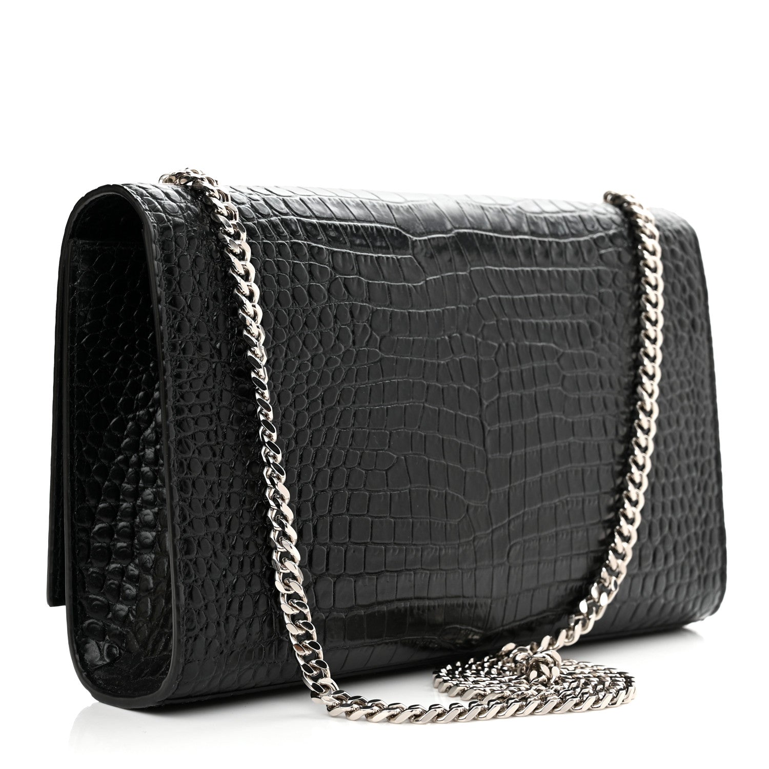 Saint Laurent Calfskin Crocodile Embossed Medium Classic Monogram Kate Tassel Satchel Black 3 of 10