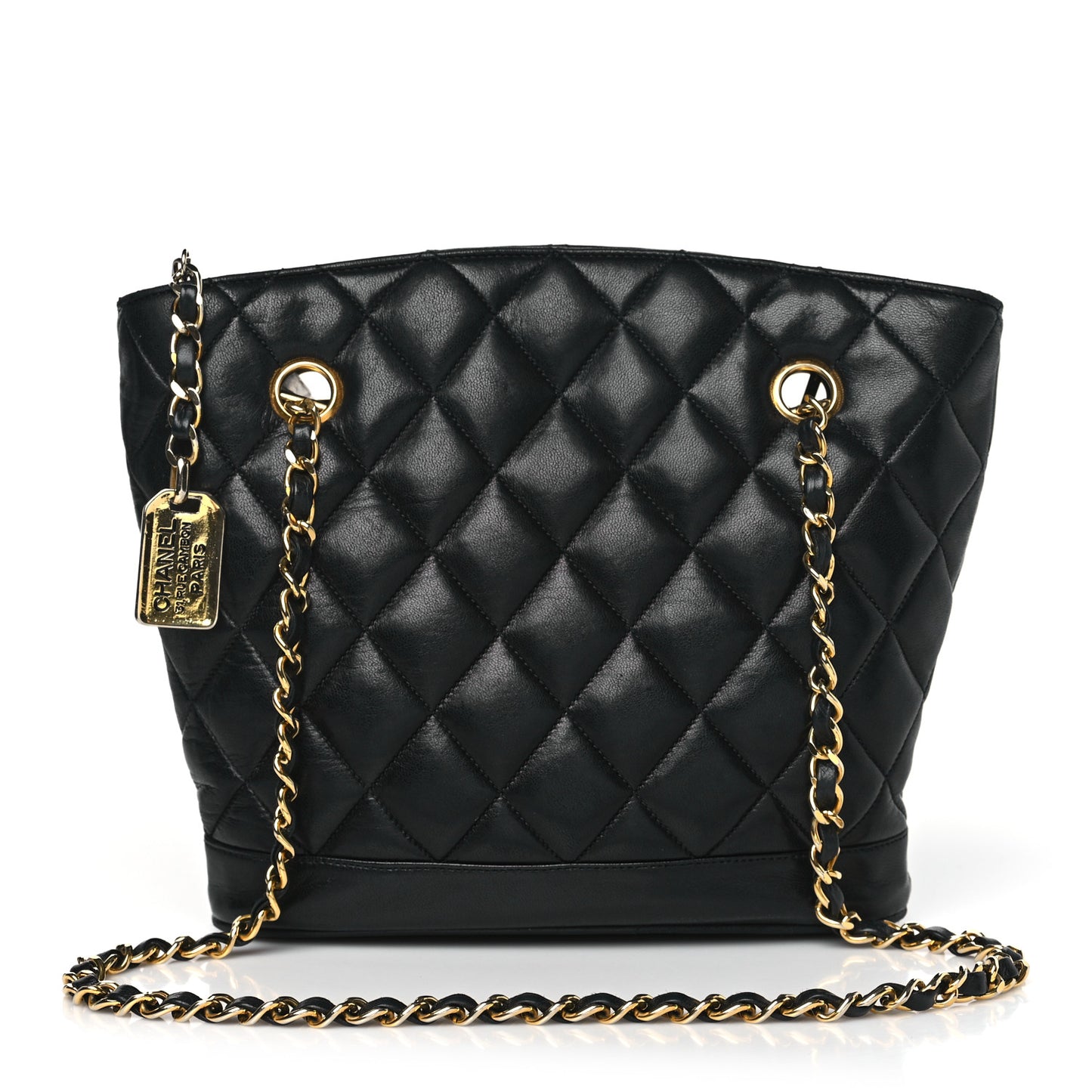 Lambskin Quilted Shopper Tote Black