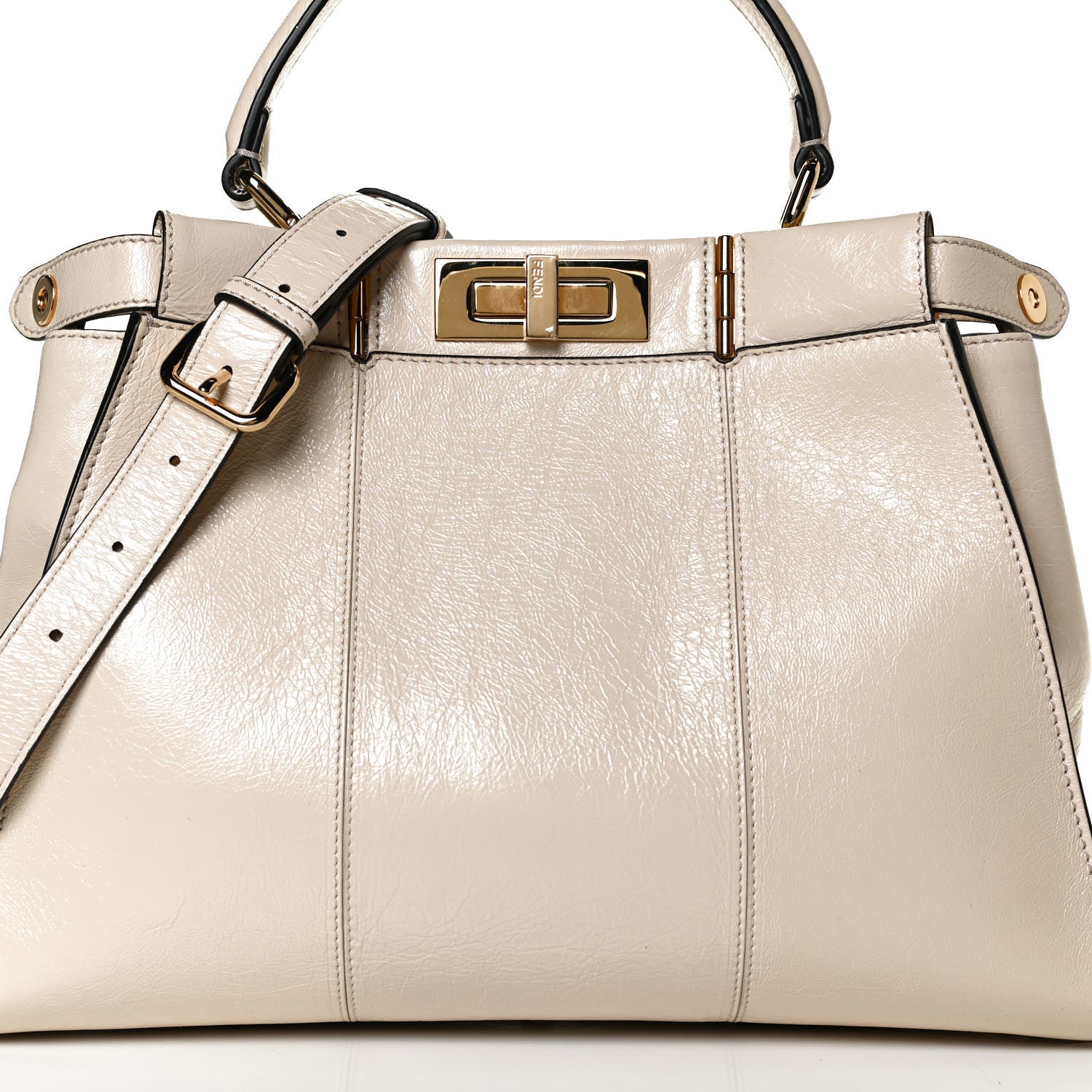 Fendi Agnello Old Shine Medium Peekaboo Iconic Satchel Camelia 15 of 31
