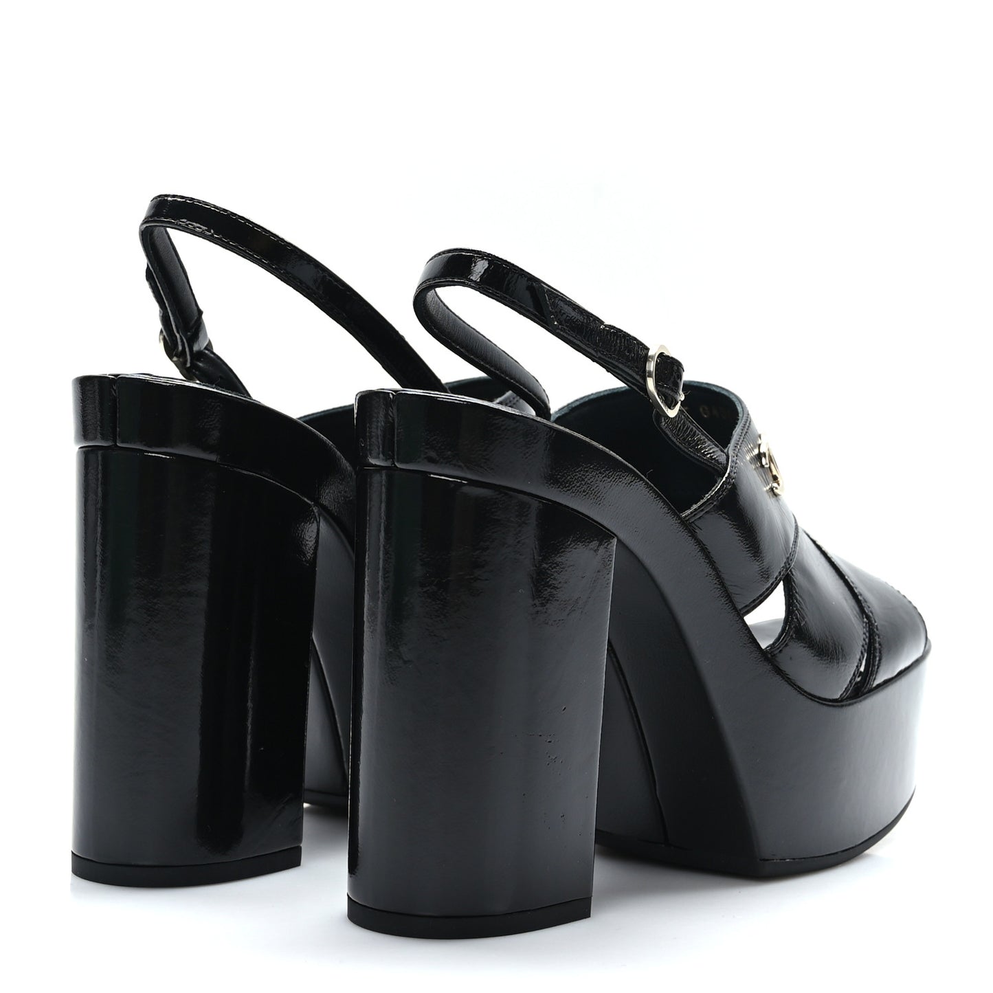 Crumpled Patent Lambskin Platform Sandals 38.5 Black
