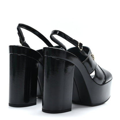 Chanel Crumpled Patent Lambskin Platform Sandals 38.5 Black 4 of 9