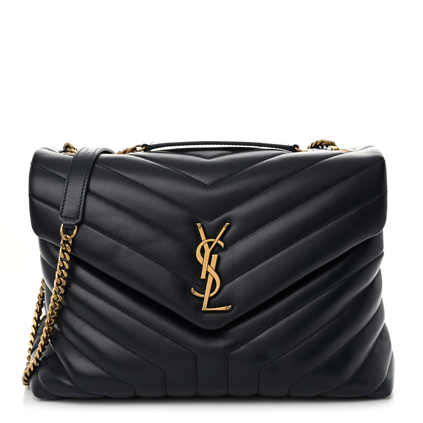 Calfskin Y Quilted Monogram Medium Loulou Chain Satchel Deep Marine