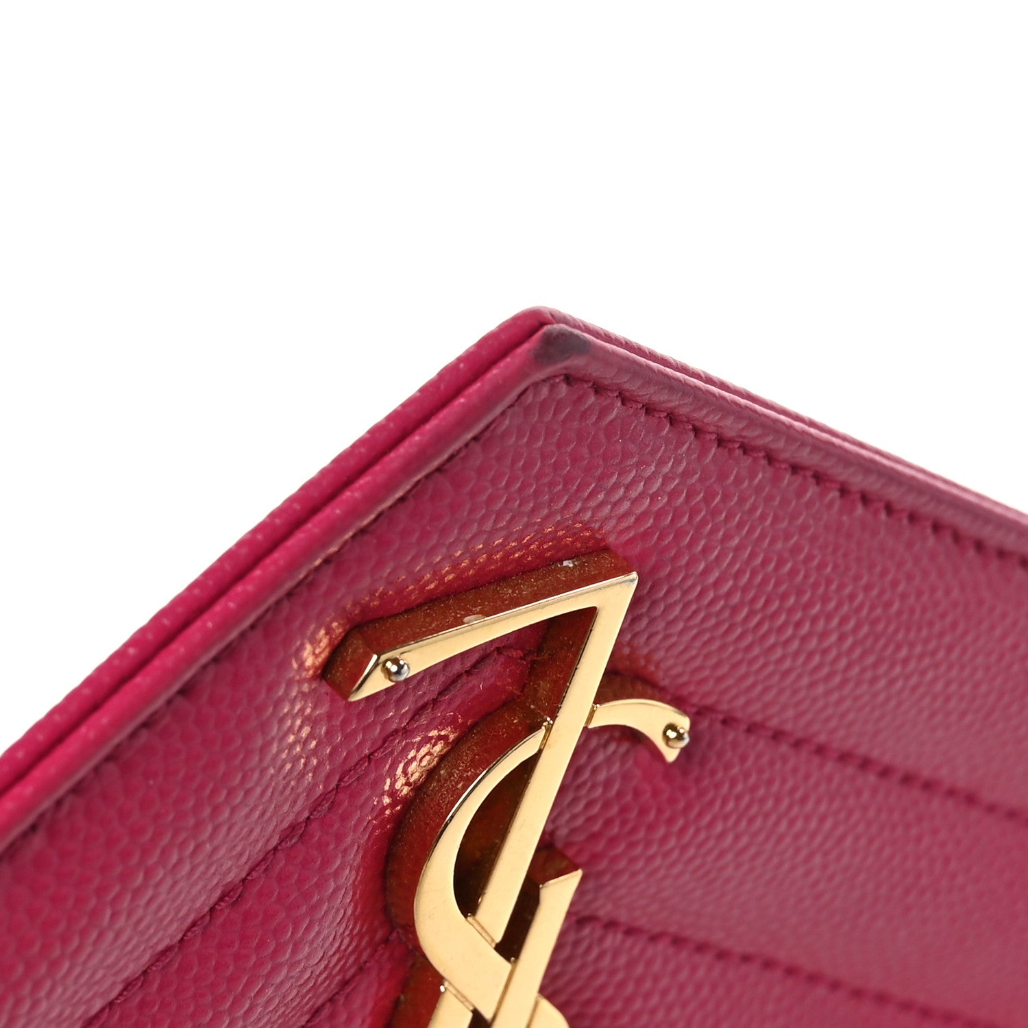 Saint Laurent Grain De Poudre Matelasse Chevron Monogram Chain Wallet Lipstick Fuchsia 10 of 10