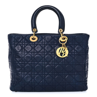 Christian Dior Lambskin Cannage Large Lady Dior Navy 1 of 24