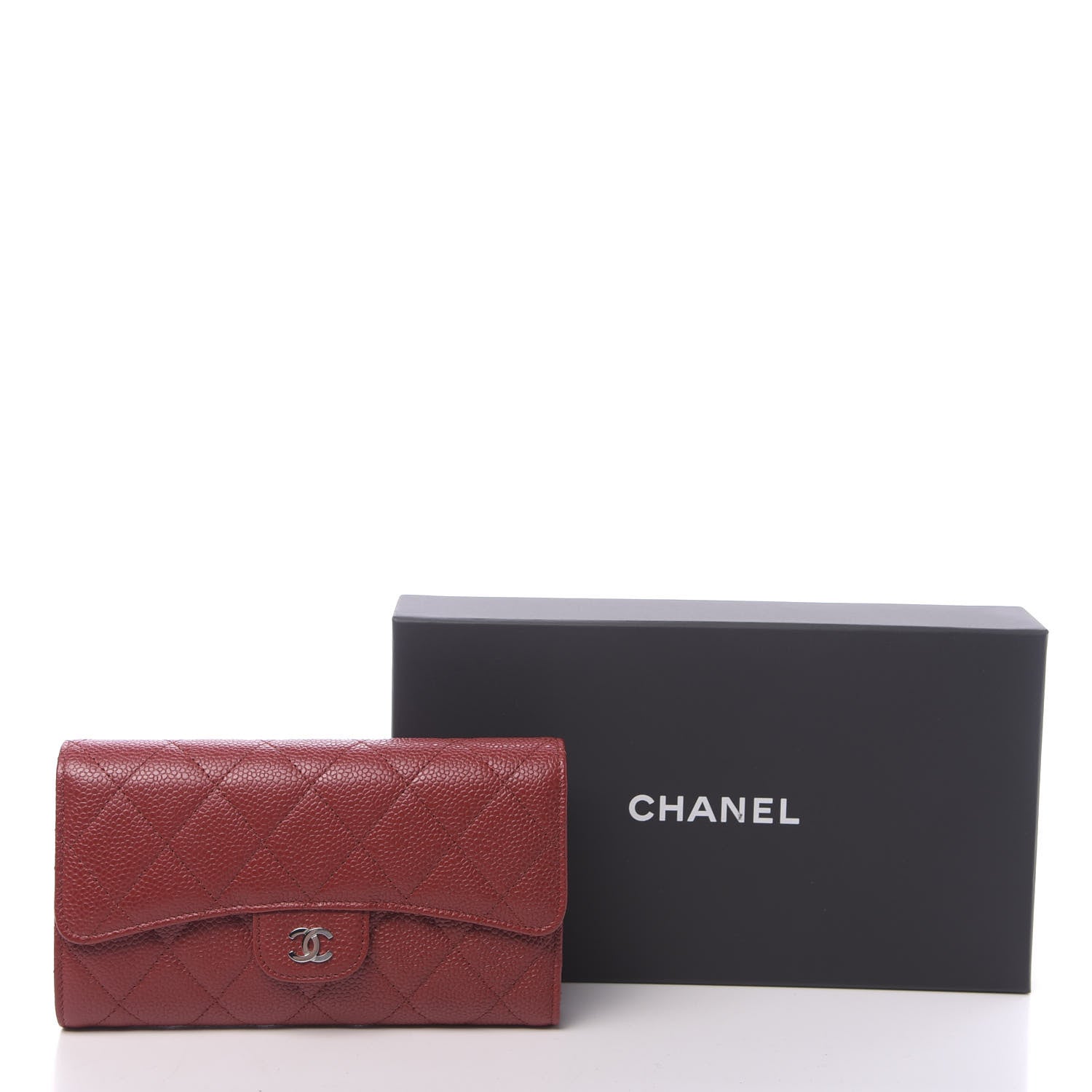 Chanel Caviar Quilted Long Flap Wallet Dark Red 9 of 9
