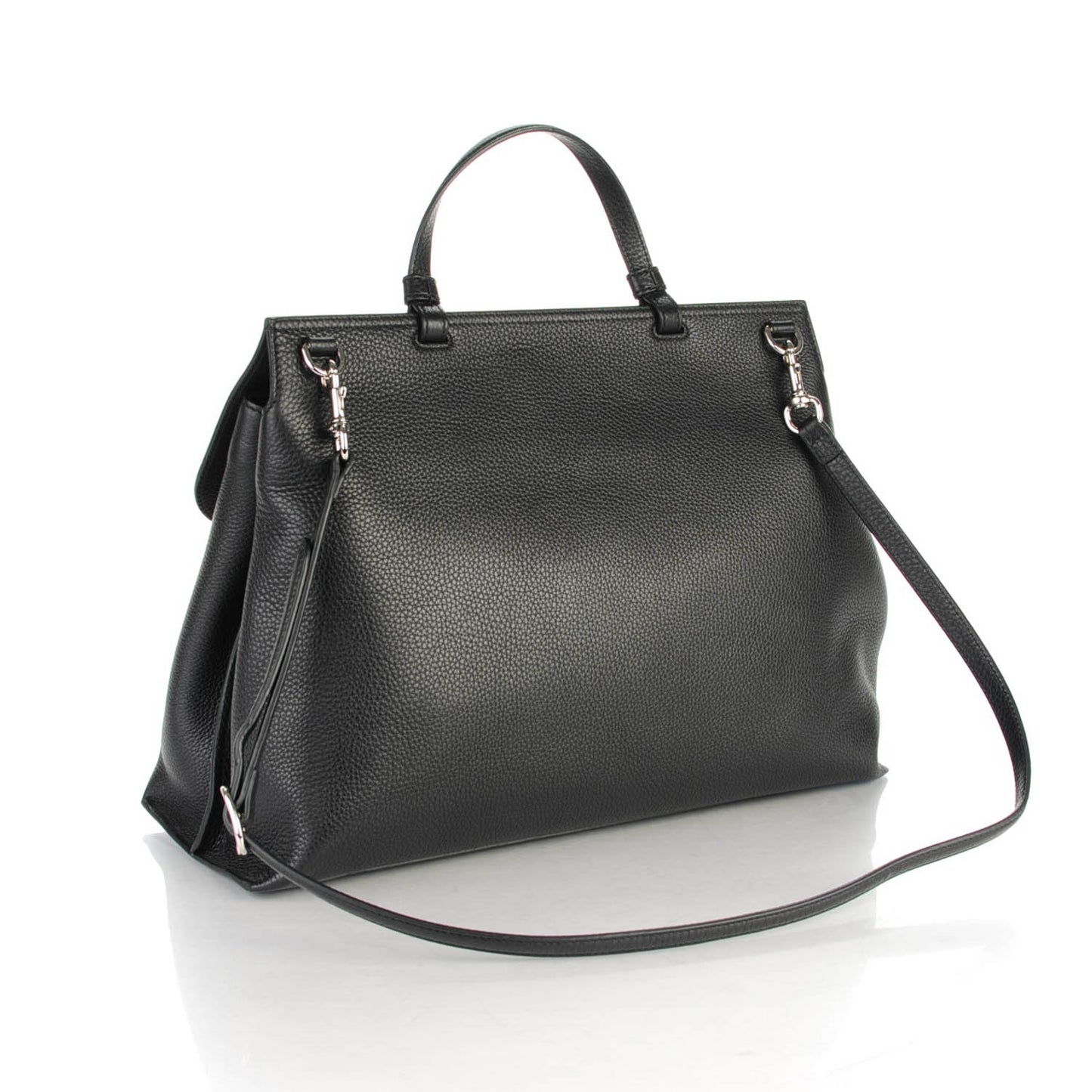 Pebbled Calfskin Large Bamboo Daily Top Handle Bag Black