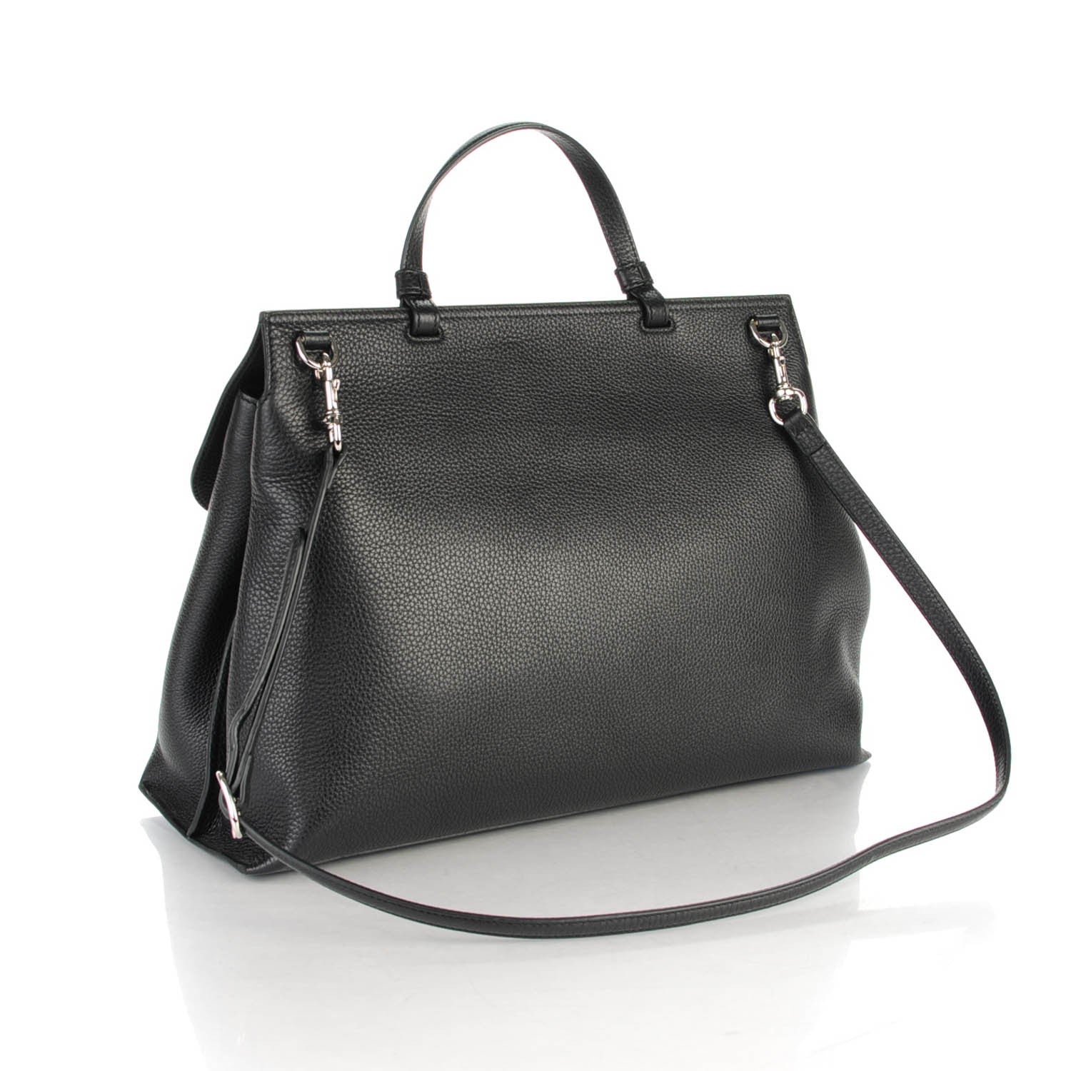 Gucci Pebbled Calfskin Large Bamboo Daily Top Handle Bag Black 3 of 6