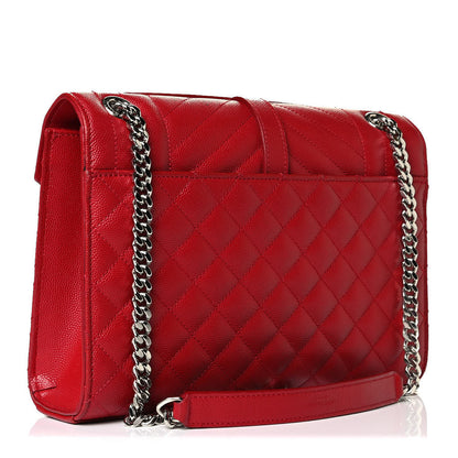 Saint Laurent Grain De Poudre Textured Mixed Matelasse Triquilt Medium Monogram Satchel New Red 2 of 7