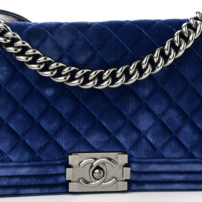 Chanel Velvet Quilted Medium Boy Flap Blue 8 of 13