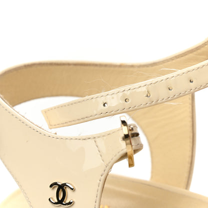 Chanel Patent Camellia Embossed Sandals 39.5 Ivory 9 of 12