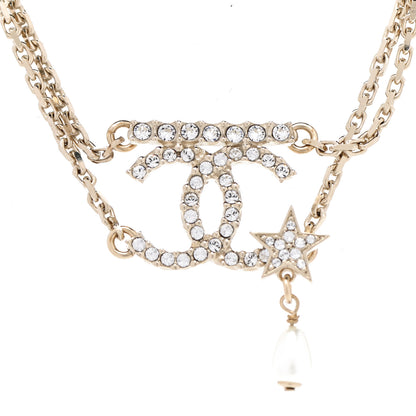 Chanel Pearl Crystal CC Star Choker Necklace Gold 4 of 7