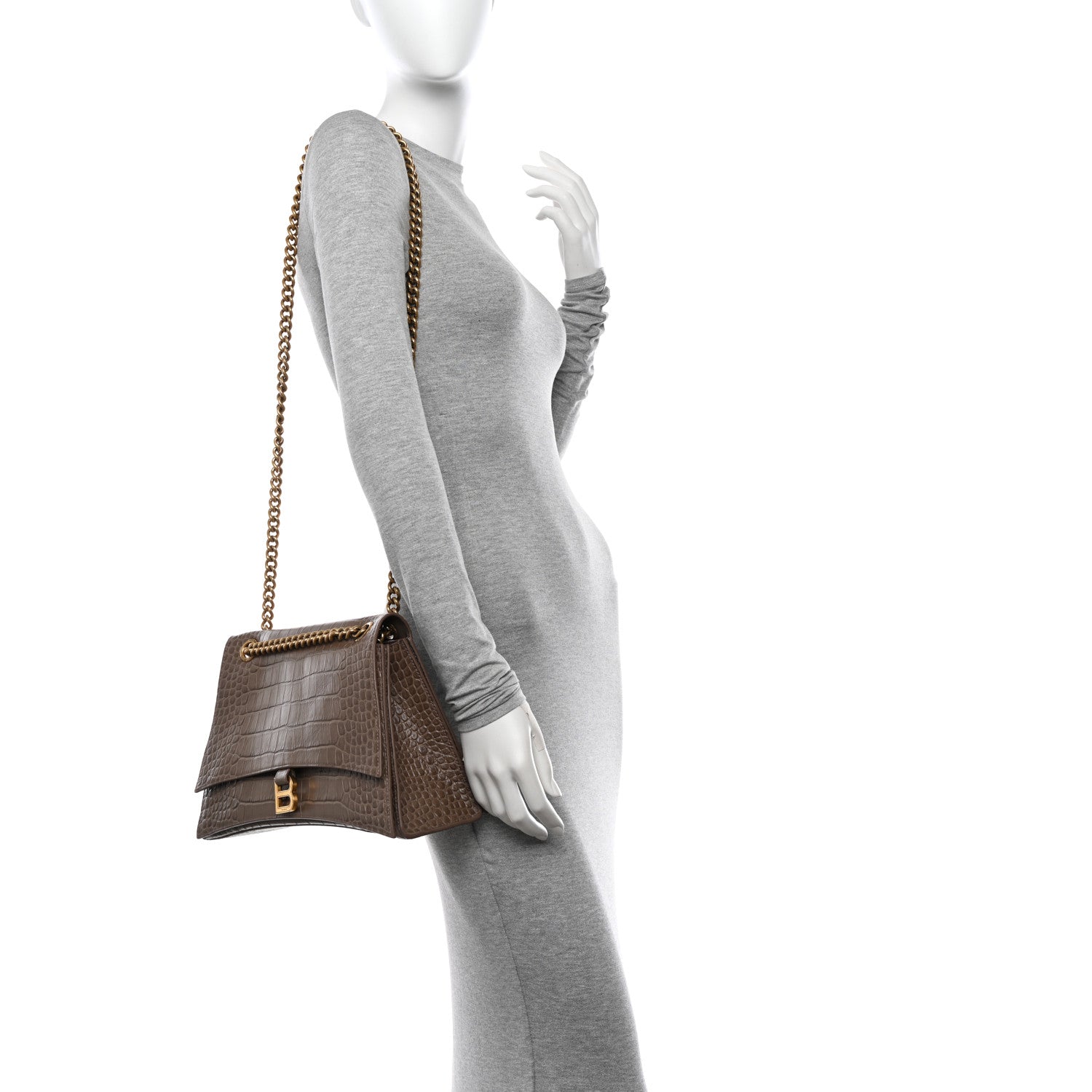 Balenciaga Extra Supple Calfskin Crocodile Embossed Medium Crush Chain Bag Brown 2 of 10
