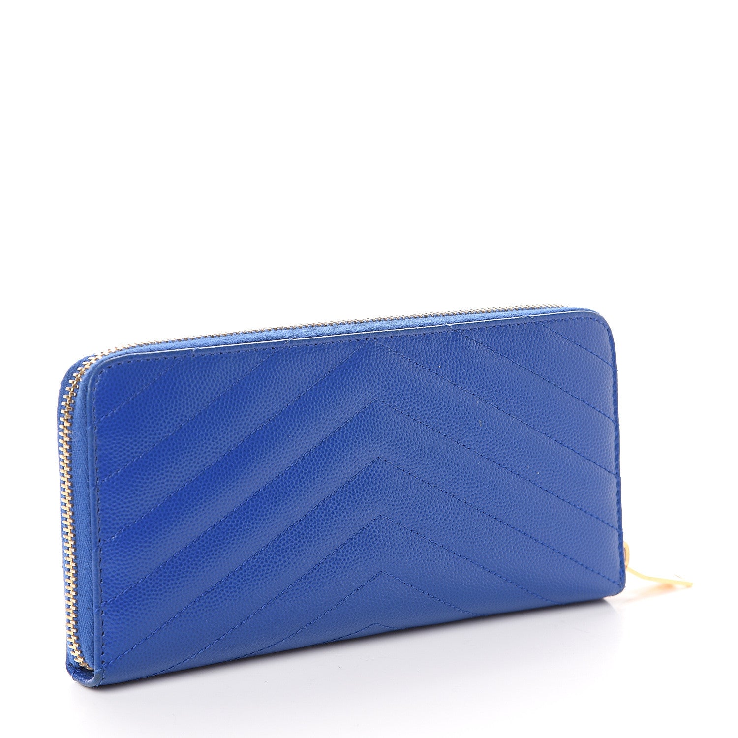 Saint Laurent Grain De Poudre Matelasse Chevron Monogram Zip Around Wallet Royal Blue 2 of 5