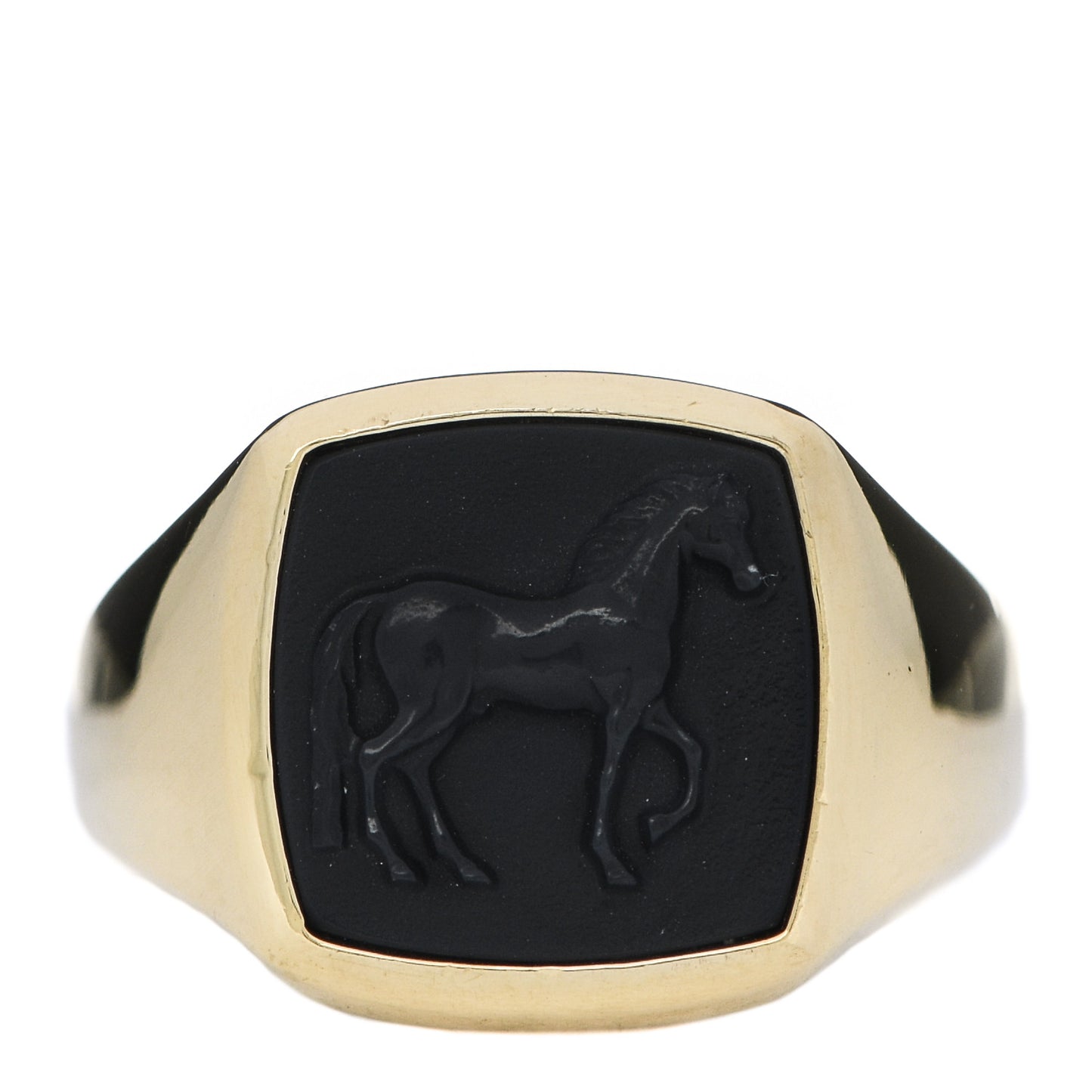 18K Yellow Gold Onyx Petrvs Horse Pinky Ring 57 8