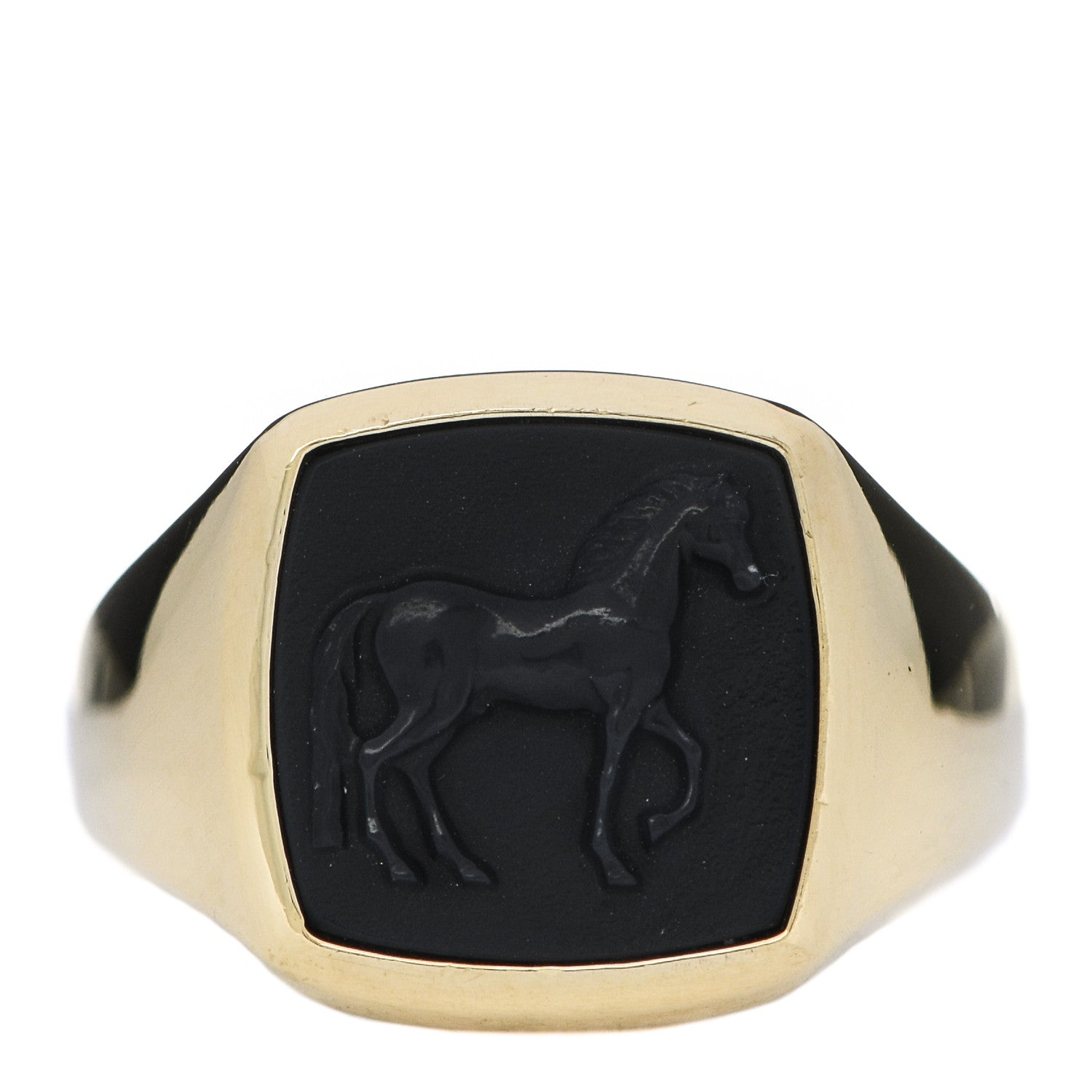 David Yurman 18K Yellow Gold Onyx Petrvs Horse Pinky Ring 57 8 1 of 6