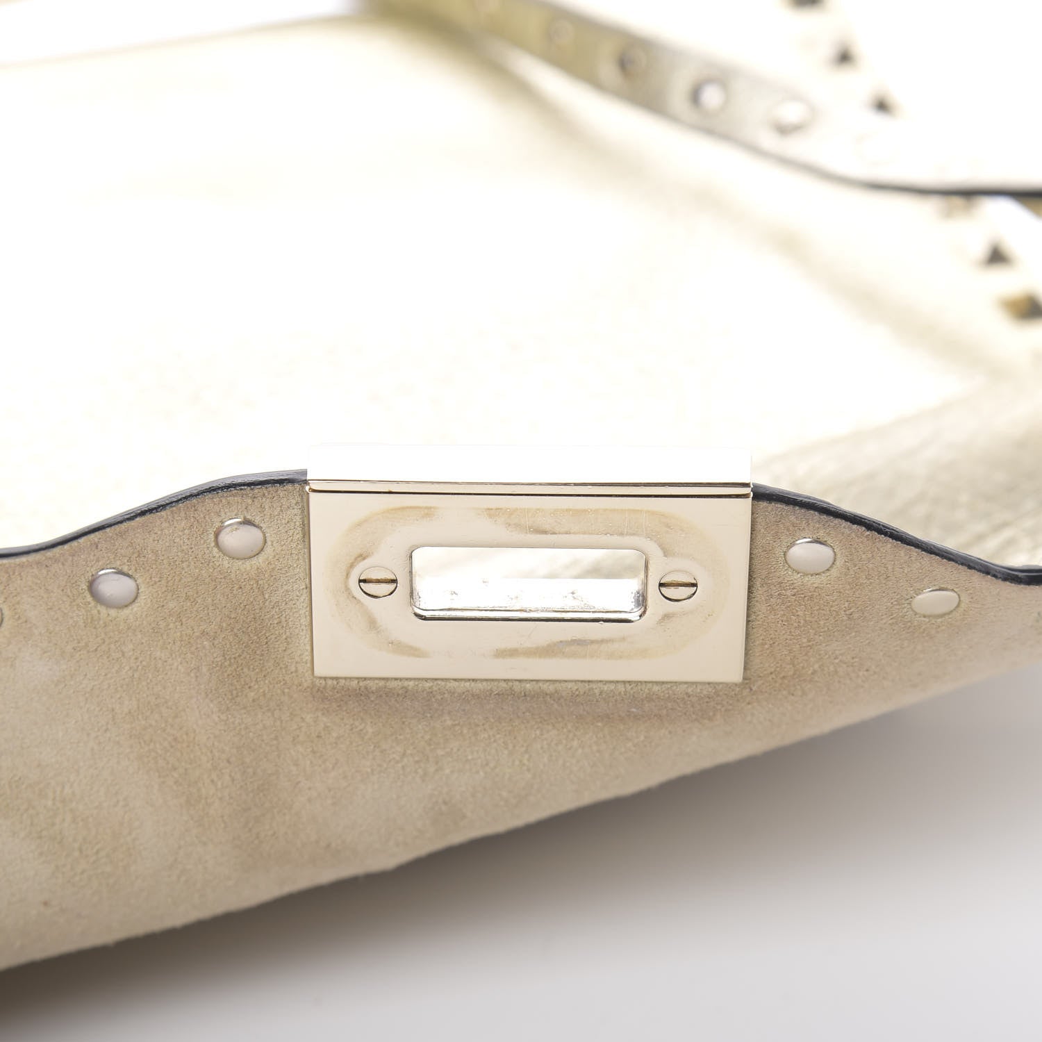 Valentino Garavani Metallic Pebbled Calfskin Medium Rockstud Flip Lock Crossbody Bag Platino 14 of 14