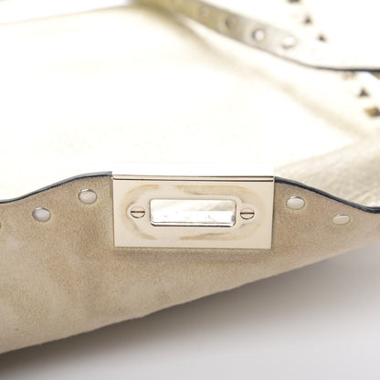 Valentino Garavani Metallic Pebbled Calfskin Medium Rockstud Flip Lock Crossbody Bag Platino 14 of 14