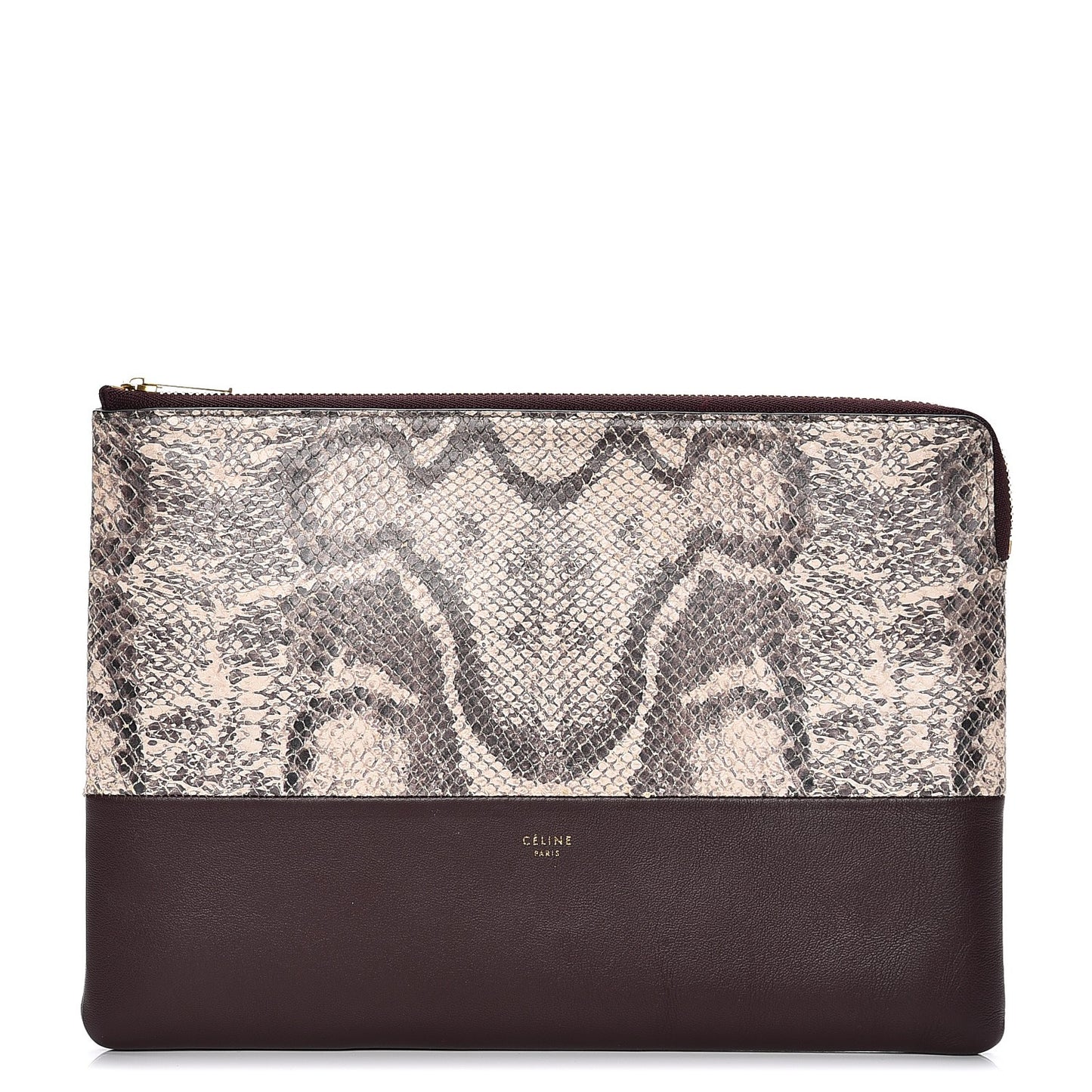 Python Lambskin Solo Clutch Pouch Burgundy