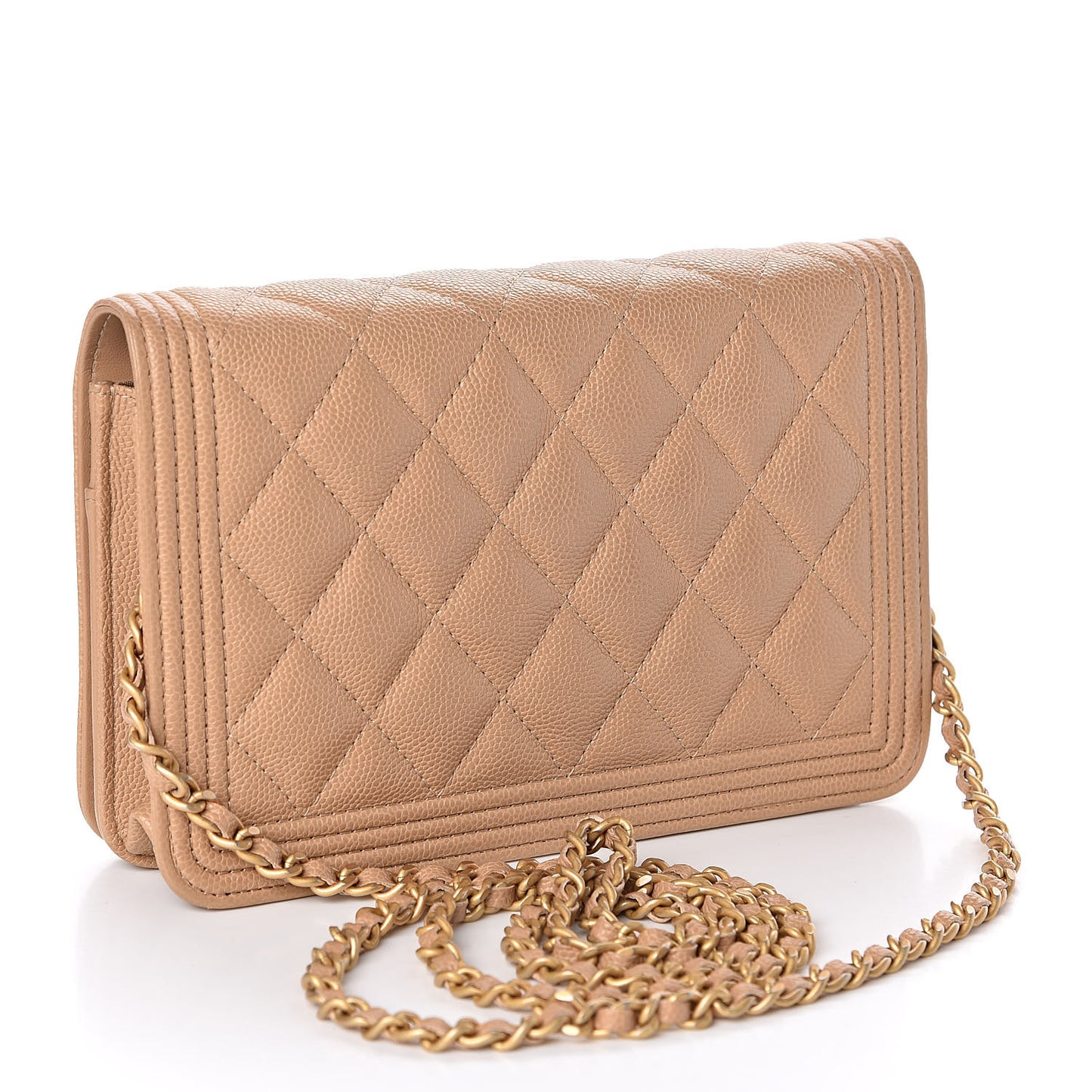 Caviar Quilted Boy Wallet On Chain WOC Beige