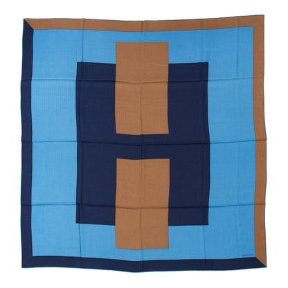 Hermes Cashmere Silk Encadre H Passant Giant Scarf 140 Cobalt Marine Camel 1 of 3