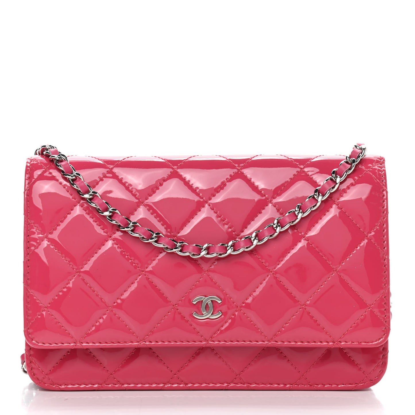 Patent Quilted Wallet On Chain WOC Fuchsia