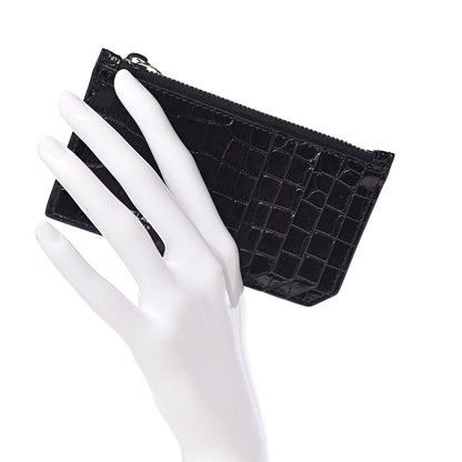 Saint Laurent Calfskin Crocodile Embossed 5 Fragments Zip Pouch Card Holder Black 2 of 8